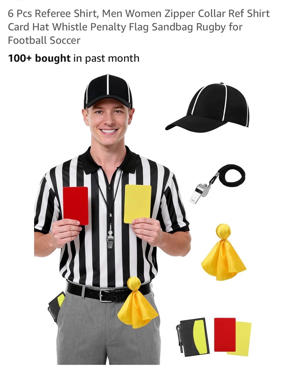 Amazon Men's Black & White Referee Face Mask - Red & Yellow Cards Graphic